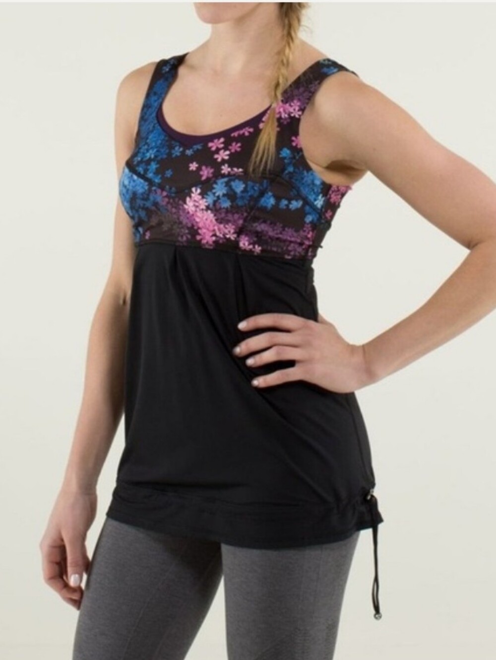 Lululemon Size 4 Tame Me Tank in a Black and "Petal Pop Multi" Floral Print